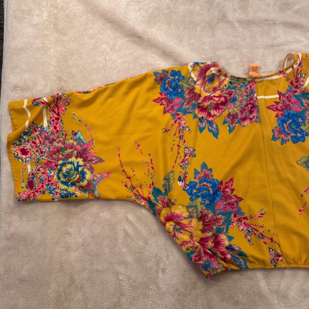 Flying Tomato Boho Floral Wrap Kimono Sleeve Crop Top Festival Summer Beach Sz L - Picture 12 of 13